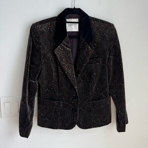 Vintage Georges Marciano Brown Paisley Pattern Velvet Collar Blazer Jacket 10